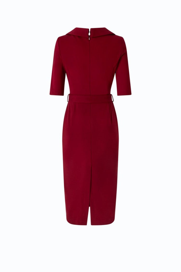 Pinko Red Viscose-Nylon Blend Buckle-Belt Wrap Dress
