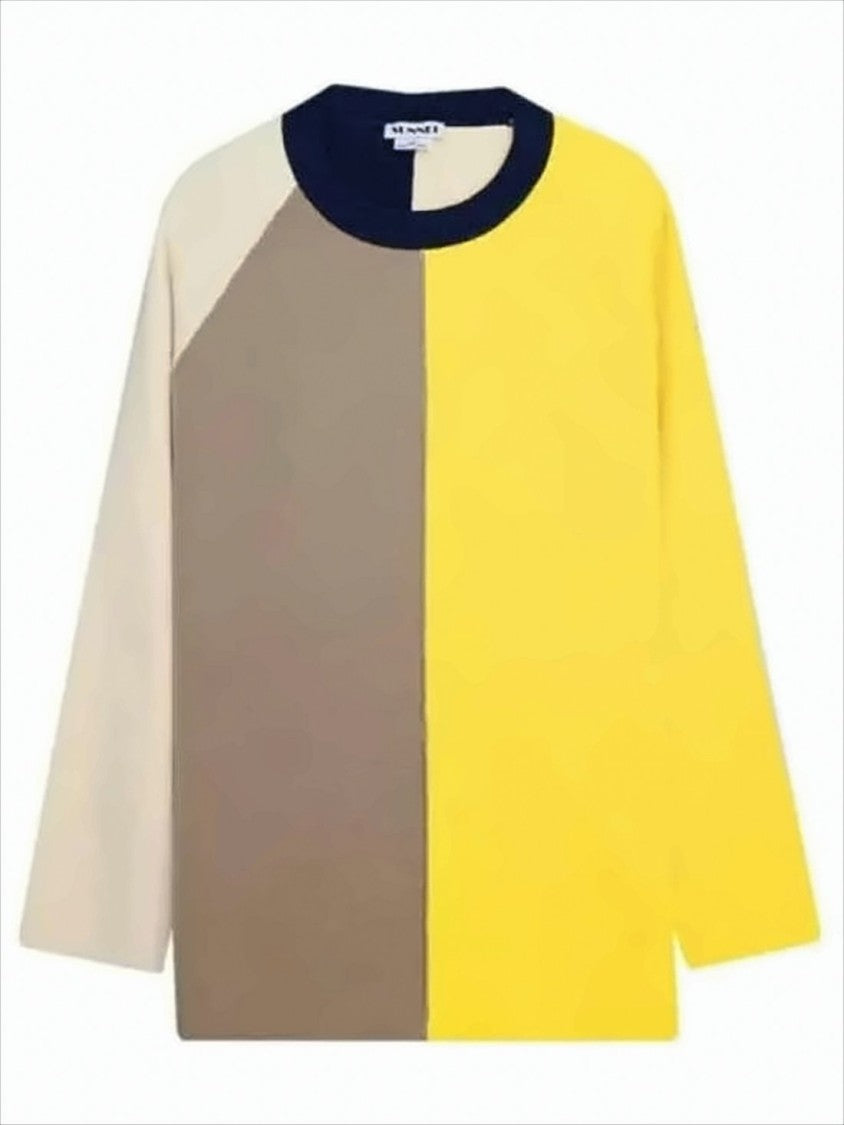 Sunnei Color-Block Knit Sweater With Round Neckline And Long Sleeves