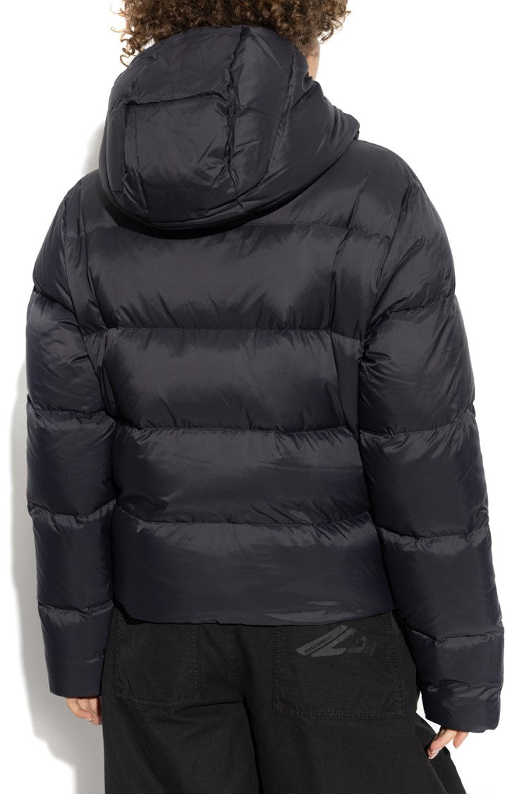 Dsquared2 Cropped Black Jacket With Quilted Design And Hood