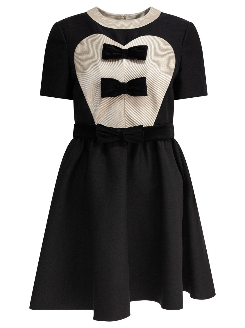 Valentino Black Virgin Wool And Silk Blend Mini Dress