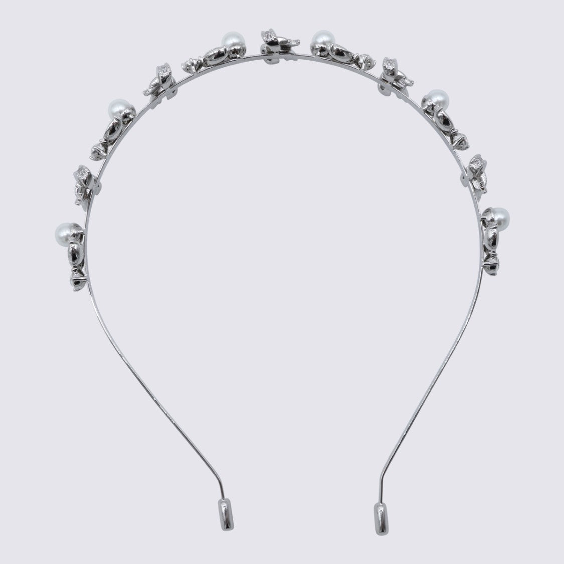 Self-Portrait Silver-Tone Headband With Bow Embellishments And Crystal Accents
