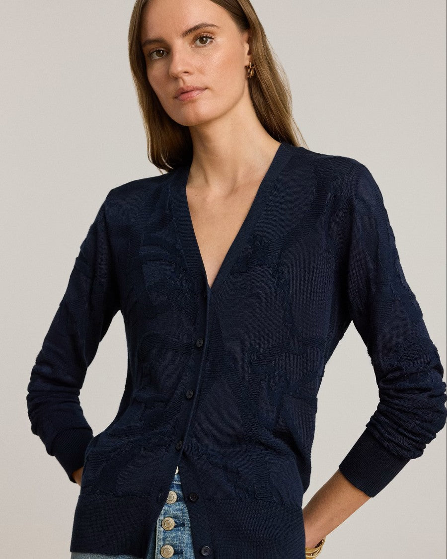Lauren Ralph Lauren Navy Blue Denzel Rayon Cardigan Sweater