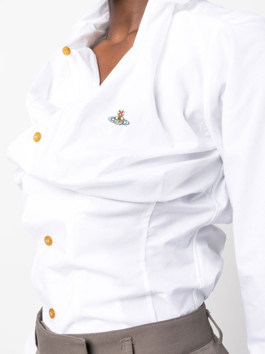 Vivienne Westwood White Draped Asymmetric Collar Poplin Top