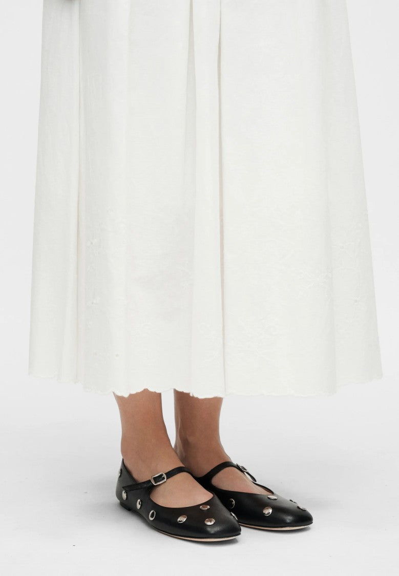 Max Mara White Cotton Linen Midi Skirt