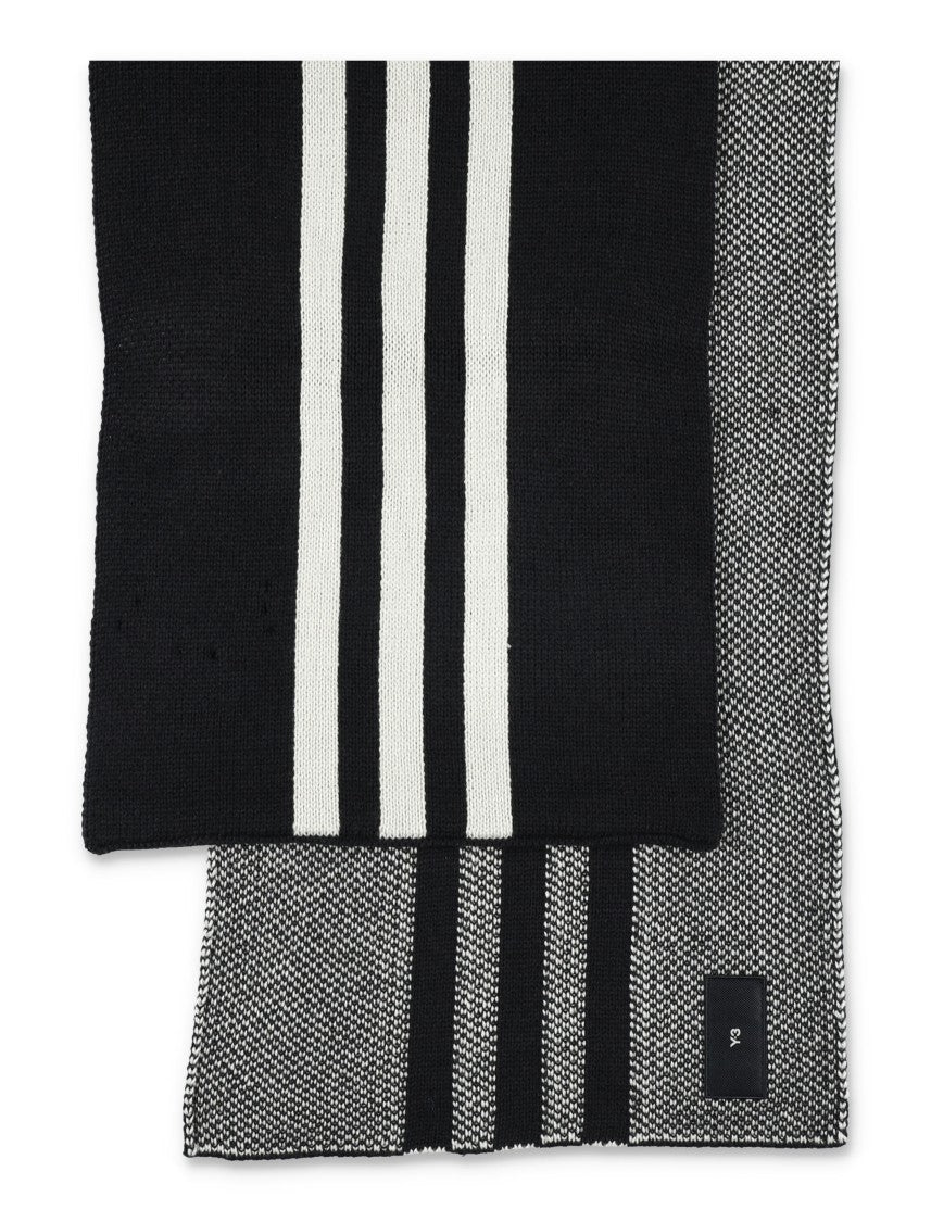 Y-3 Reversible Black Scarf With Iconic Three-Stripe Design