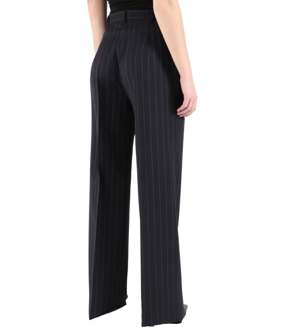 Max Mara Blue Pinstripe Virgin Wool Trousers