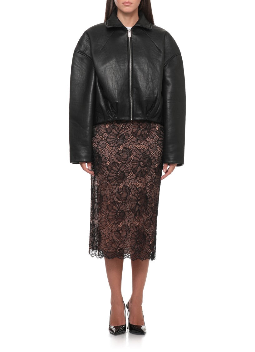 Rotate Cropped Leather Jacket With Front Zip