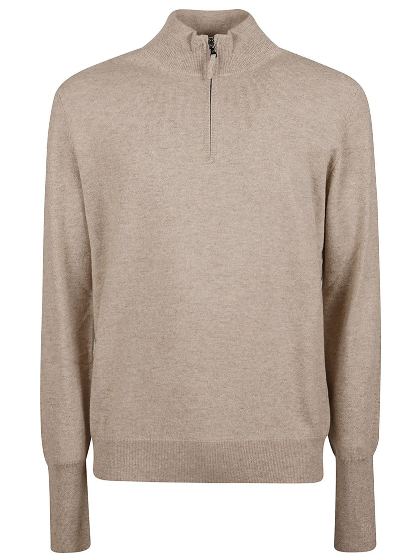 Ballantyne Half-Zip High-Collar Ribbed Cashmere Sweater