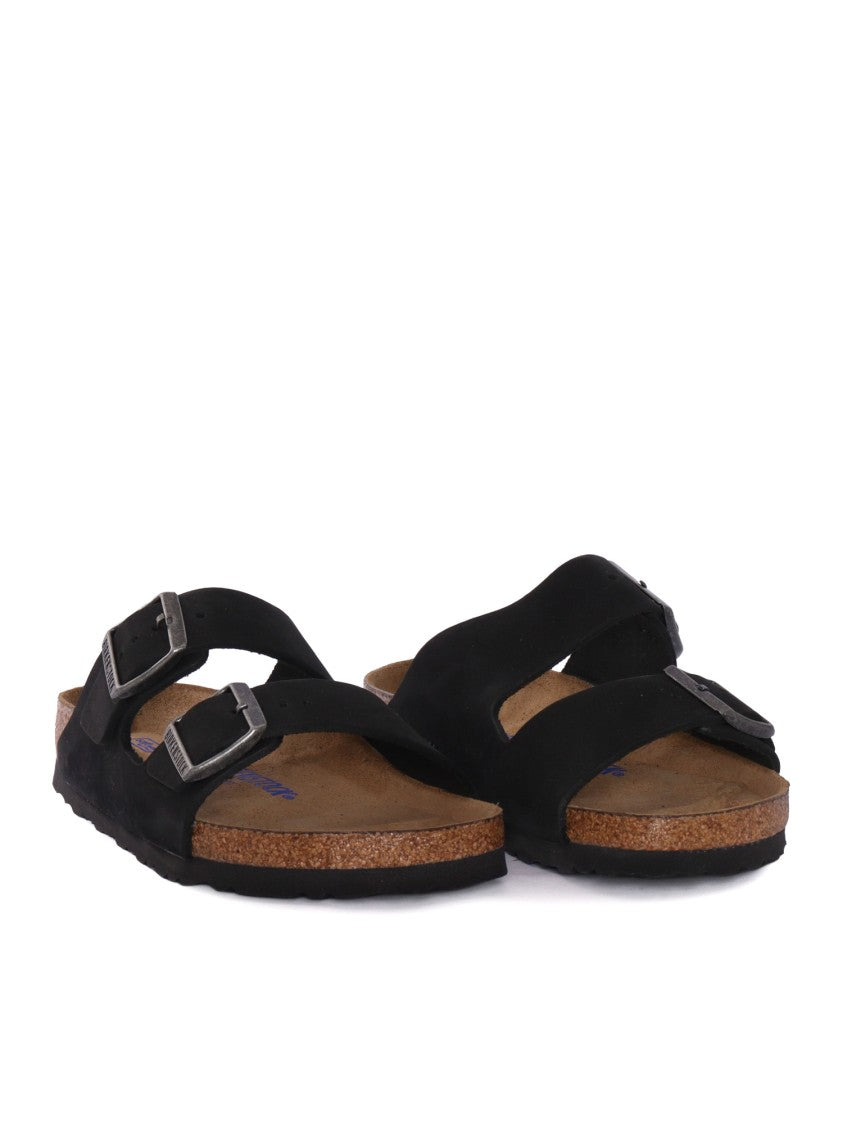 Birkenstock Black Arizona Nubuck Leather Slide Sandal