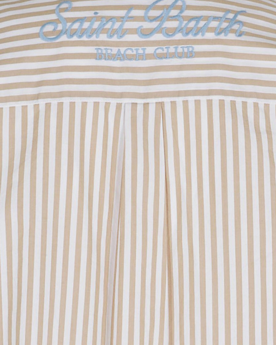 Mc2 Saint Barth Striped Cotton Poplin Shirt With Classic Collar And Oversized Fit