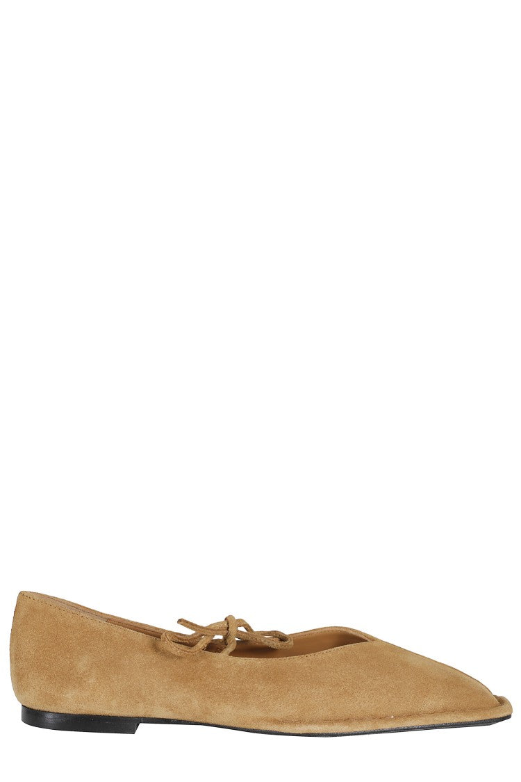 Alohas Brown Sway Square-Toe Strapped Suede Flats