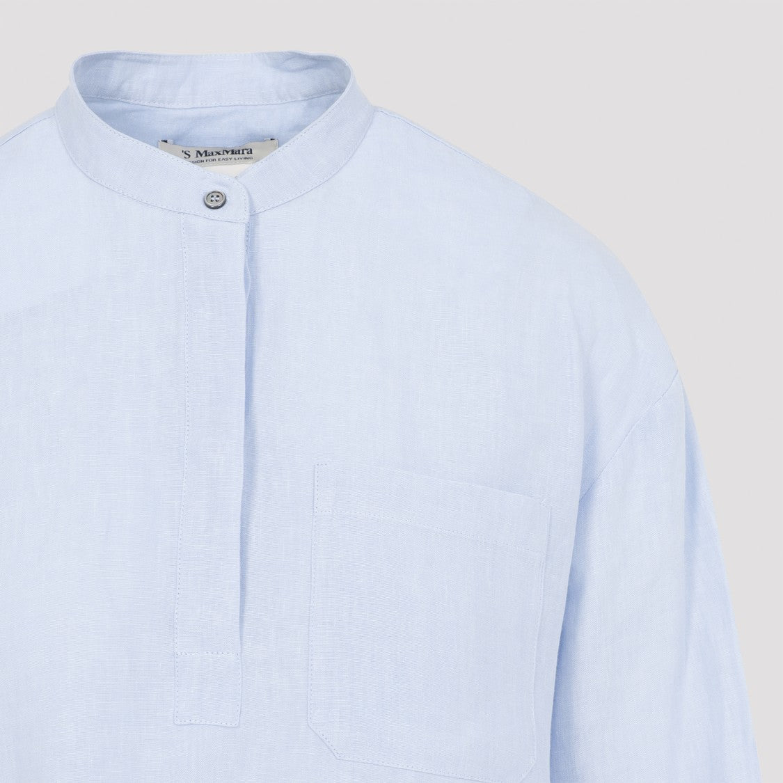 Max Mara Light Blue Linen Shirt With Mandarin Collar