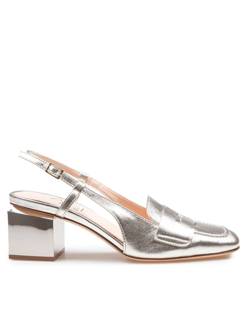 Agl Metallic Finish Moccasin With Agl Cubic Heel