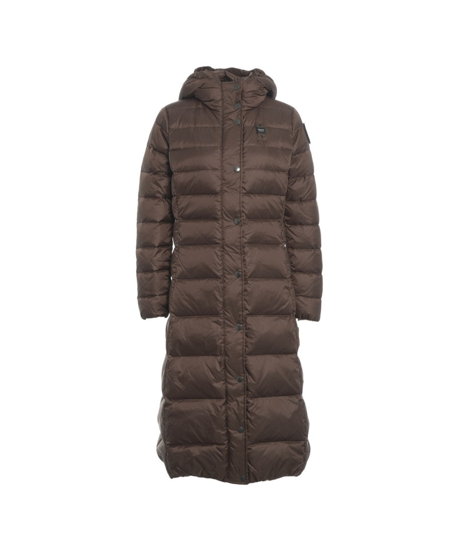Blauer Long Quilted Down Coat With Fixed Hood And Elegant Silhouette
