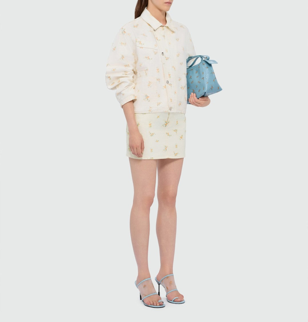 Msgm Beige Floral Print Mini Skirt