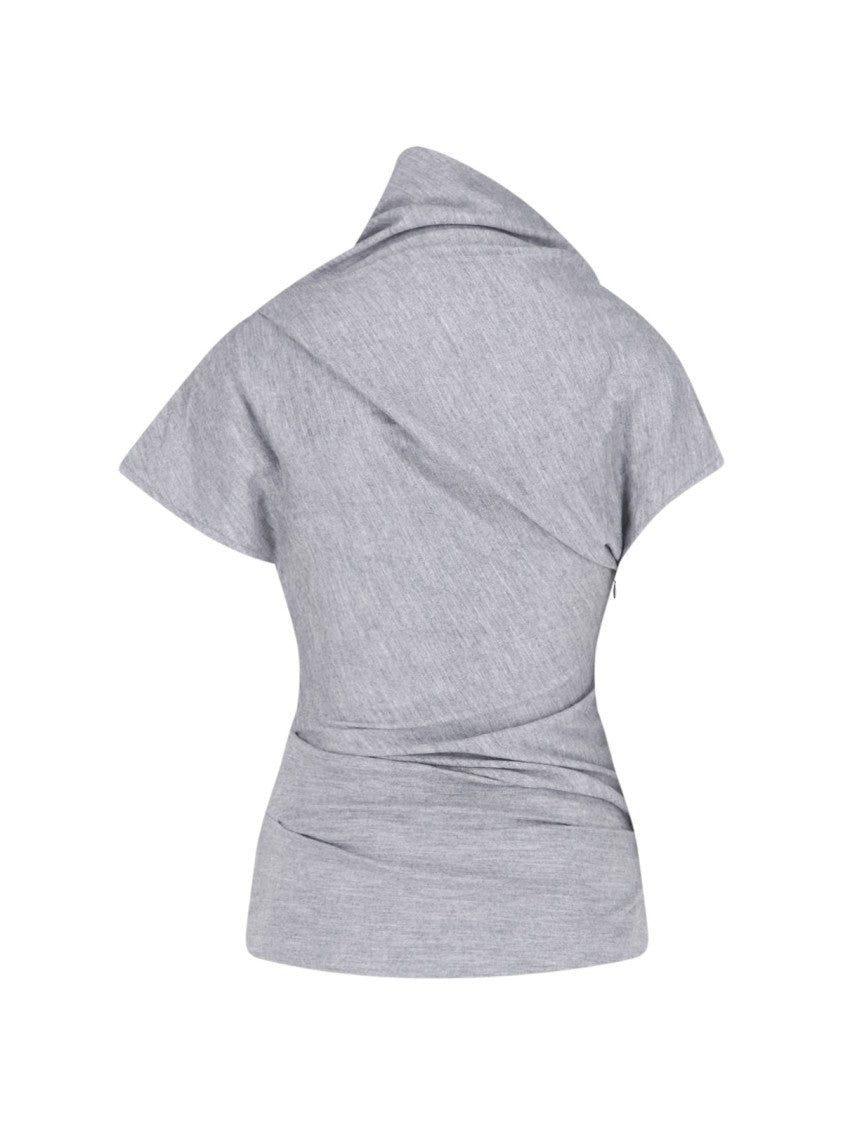 Entire Studios Grey Asymmetrical Draped Fitted Top