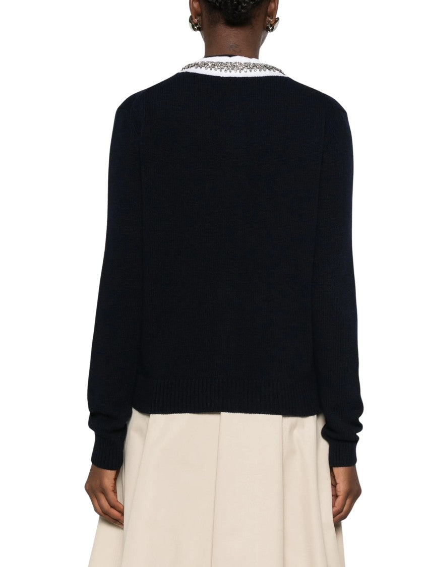Prada Cropped Button-Up Embellished Collar Cardigan