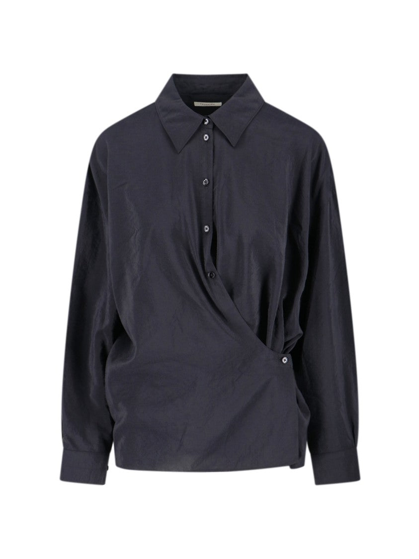 Lemaire Black Draped Cotton Silk Draped Shirt