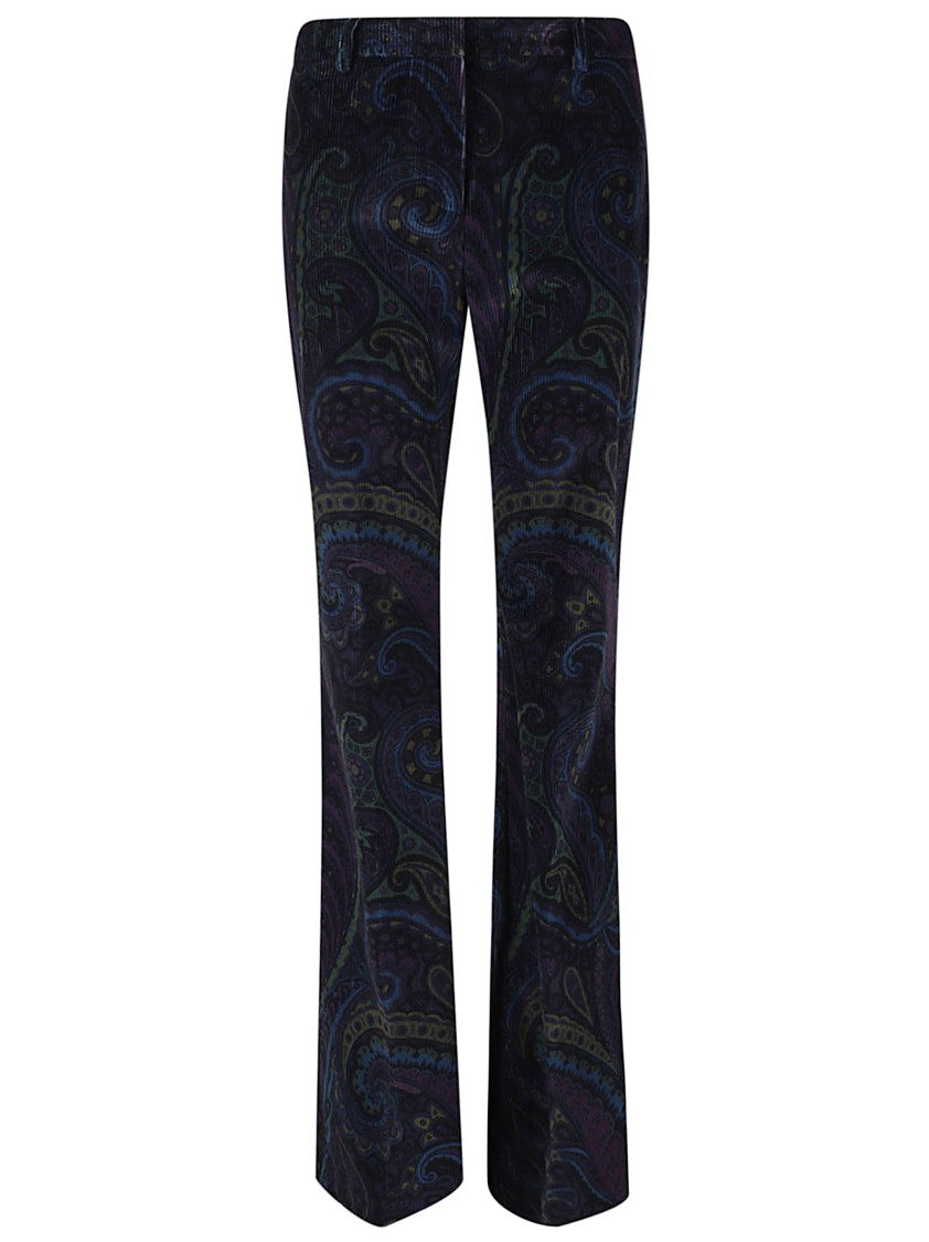 Etro Fitted Stretch Cotton Velvet Pants With Flared Hem
