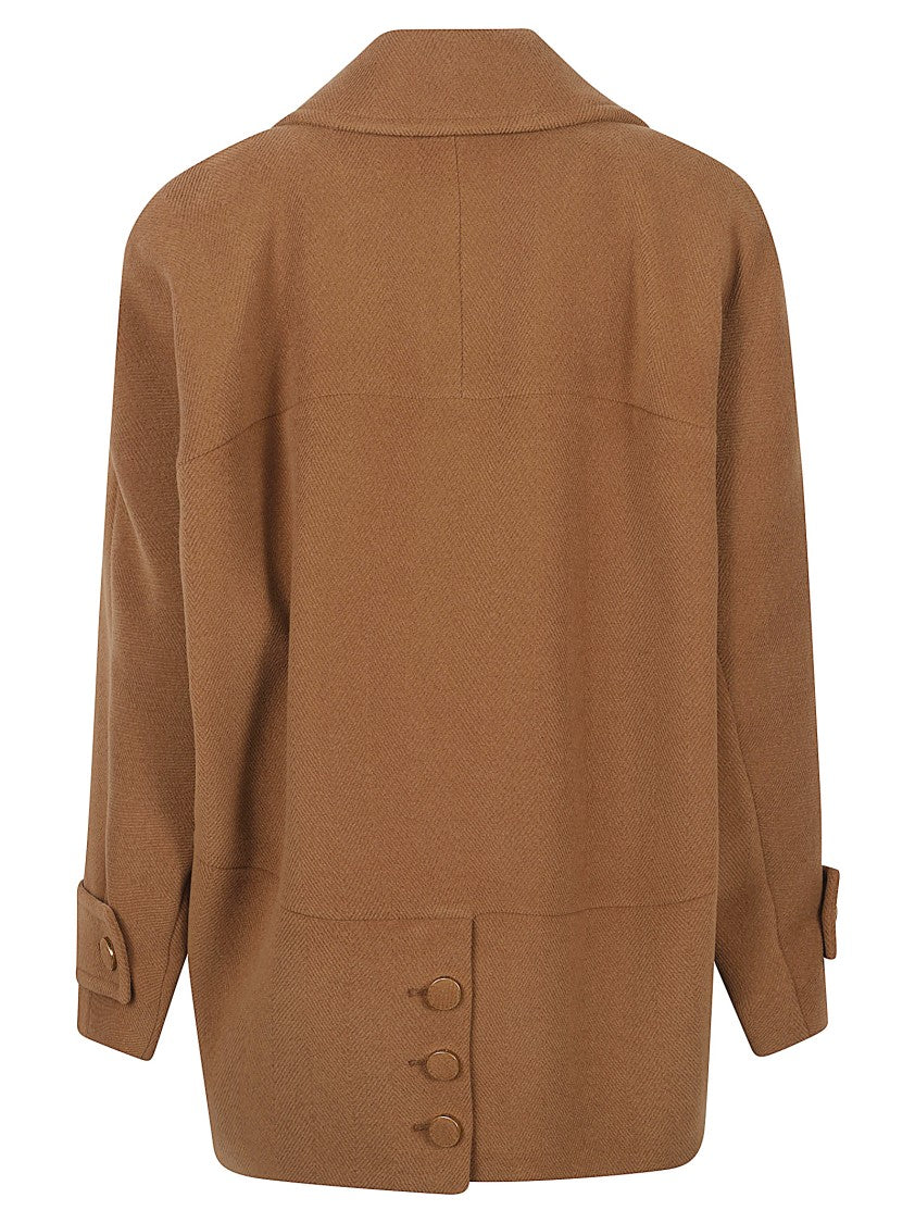 Chloé Grey Wool Herringbone Double-Breasted Coat