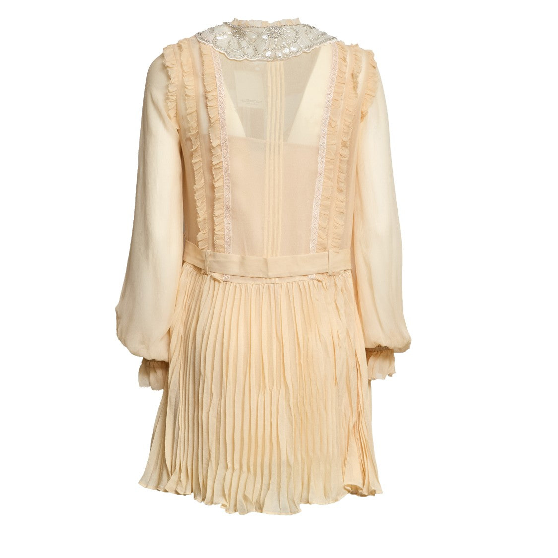 Self-Portrait Tan Pleated Ruffled Mini Dress