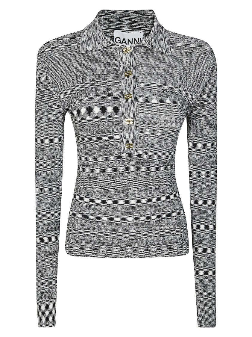 Ganni Space-Dyed Polo Shirt With Classic Collar