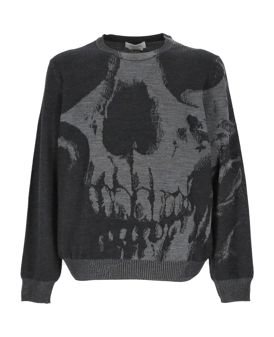 Alexander Mcqueen Skull Graphic Black Wool Sweater