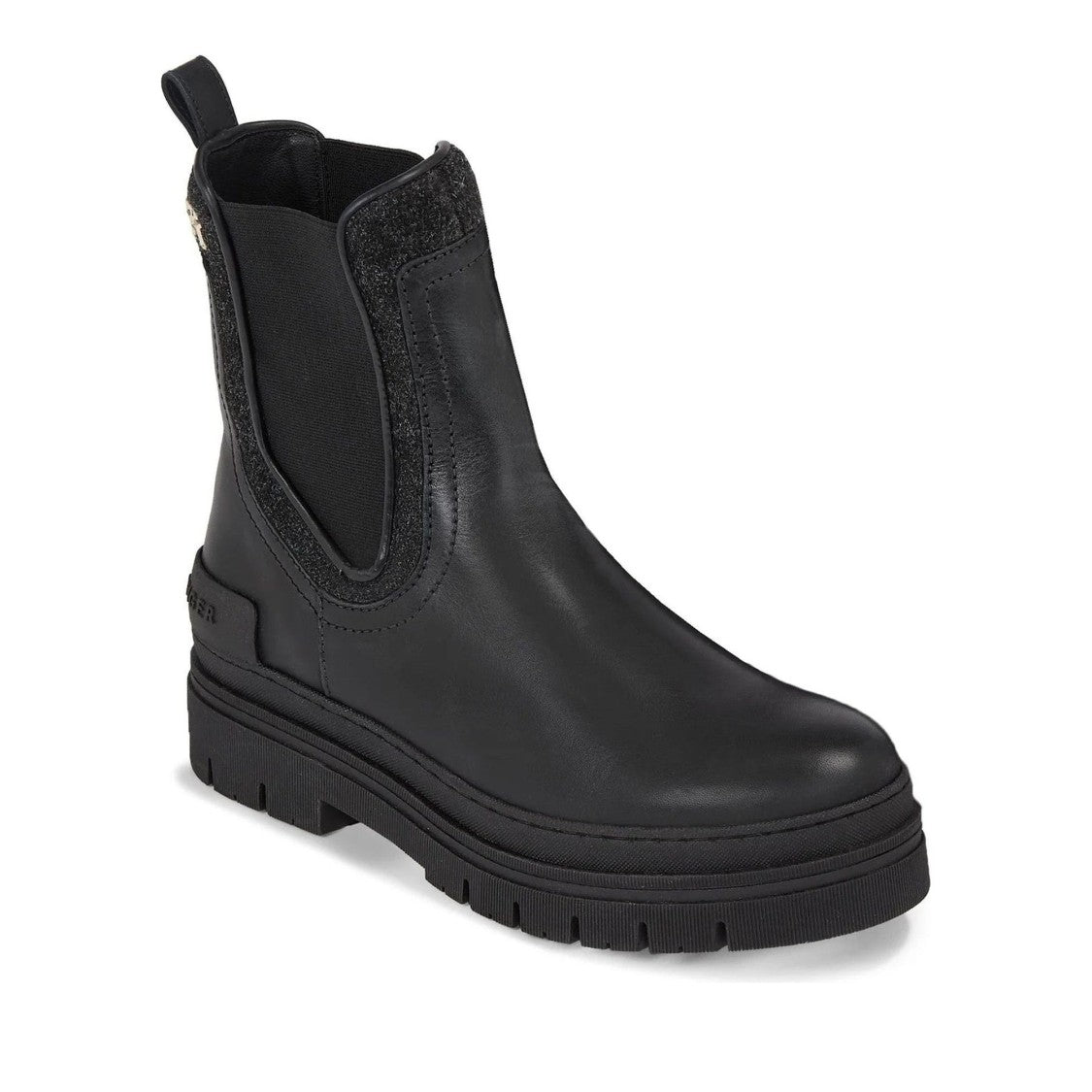 Tommy Hilfiger Black Textured Chunky Sole Chelsea Boots