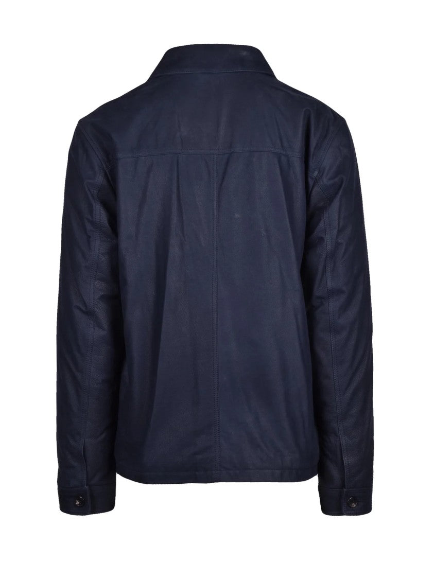 Borgo Pellai Button-Closure Blue Leather Jacket