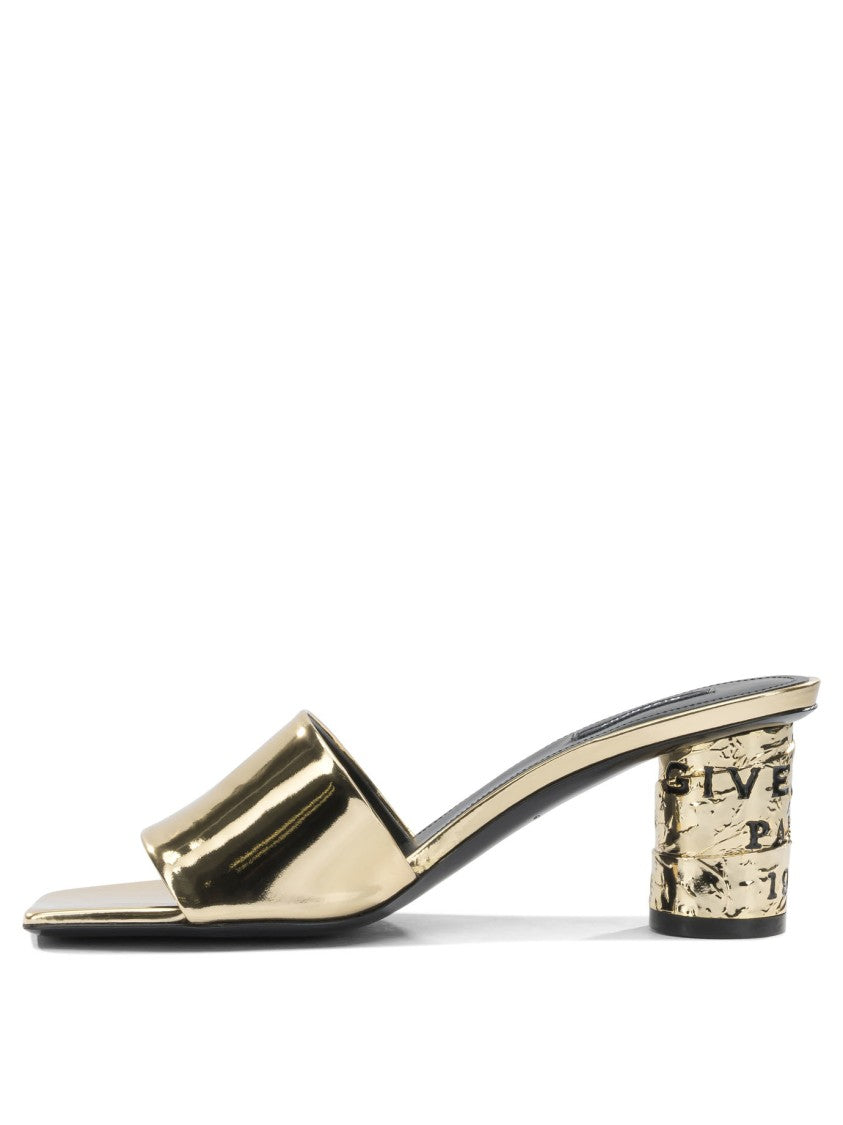 Givenchy Gold Calf Leather Sandals With Textured Block Heel