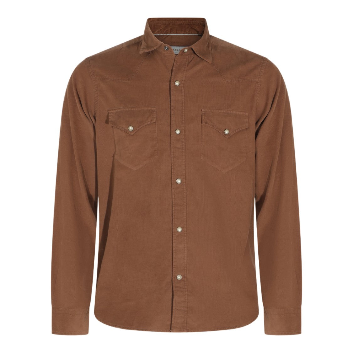 Canali Brown Corduroy Shirt With Classic Collar And Dual Chest Pockets