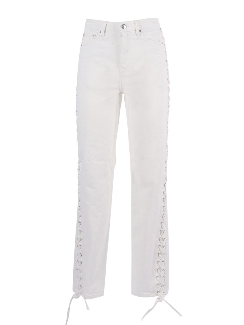Rotate White Raw Laced Loose Jeans
