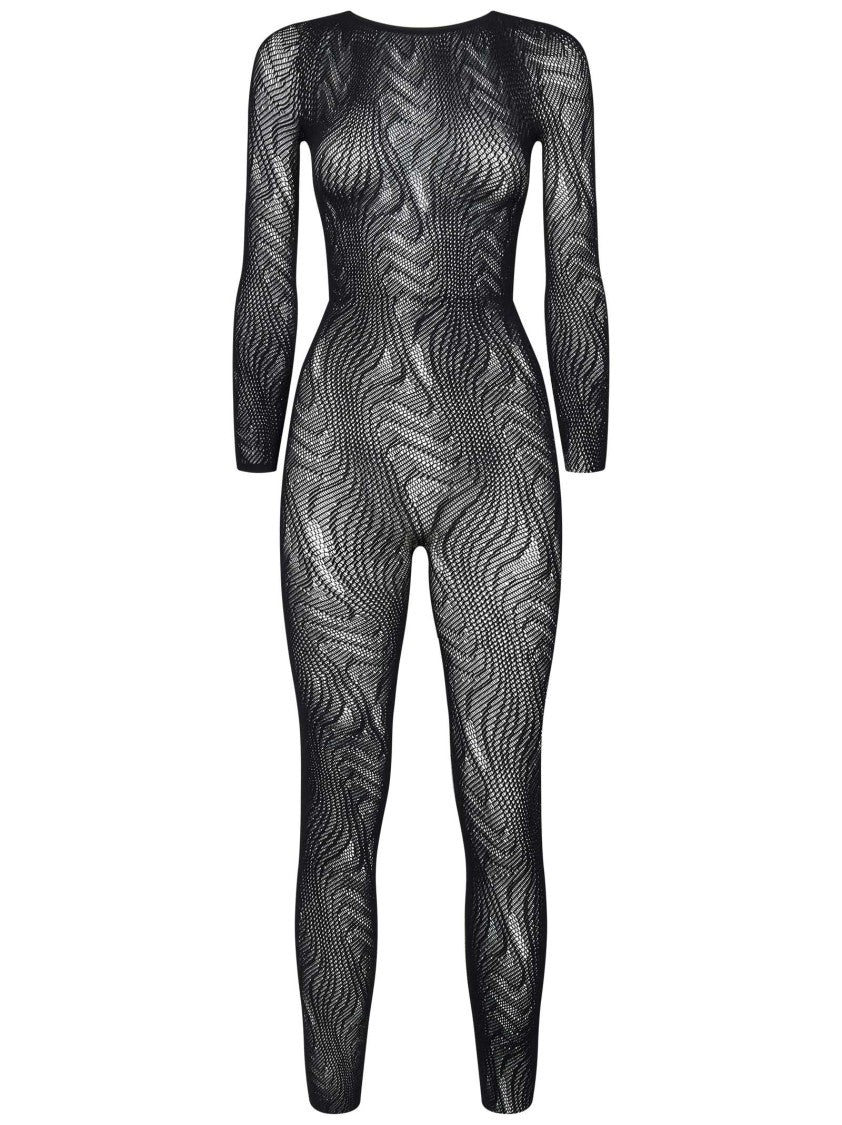 Wolford Snake Net Design Black Catsuit