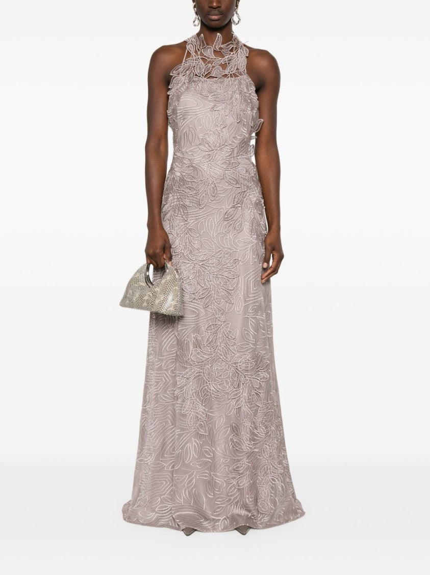 Alberta Ferretti Intricately Embroidered Halter Neck Dress