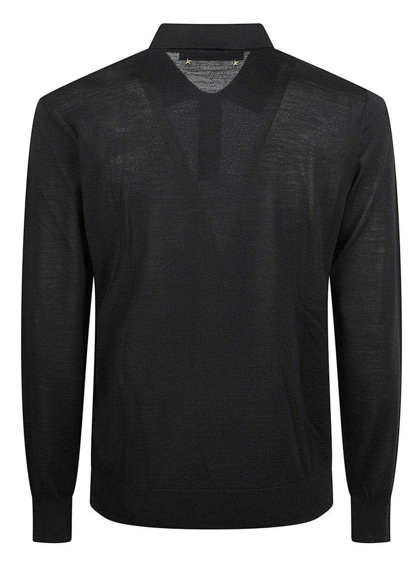 Golden Goose Long-Sleeve Polo Shirt In Black Virgin Wool