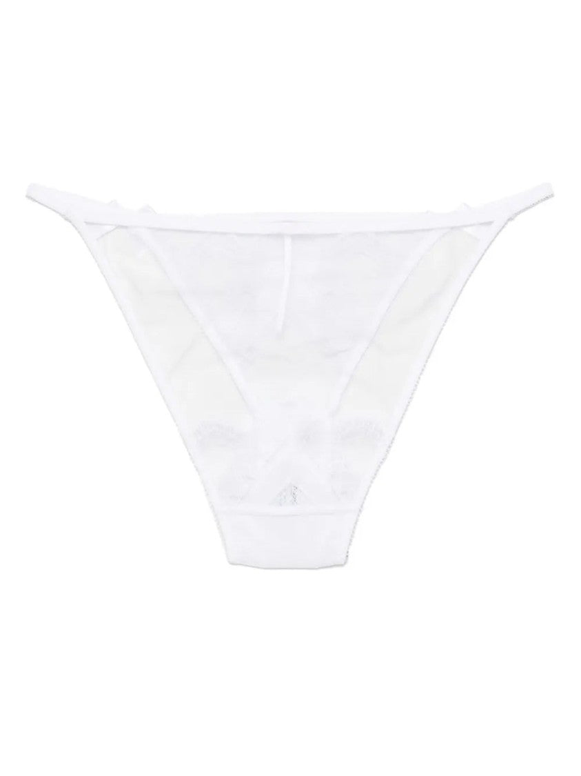 Agent Provocateur Sheer White Briefs With Floral Embroidery And Bow Accents