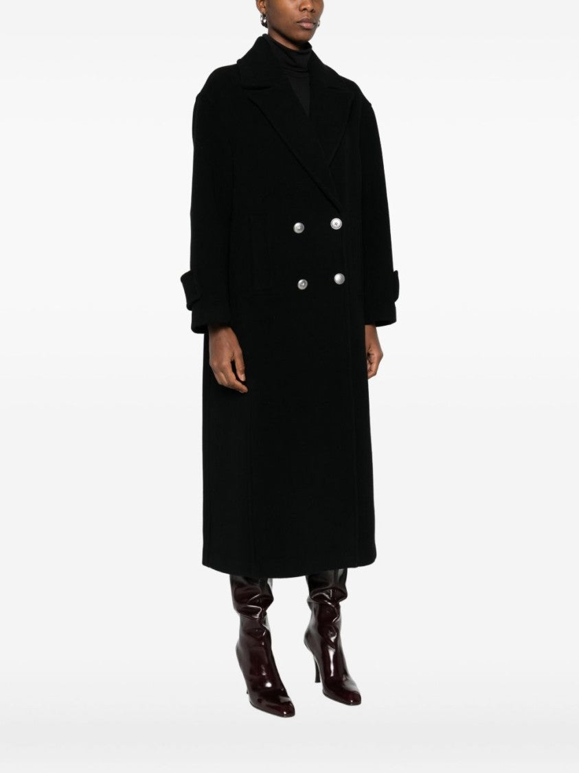 Pinko Double-Breasted Black Wool Coat With Classic Lapel