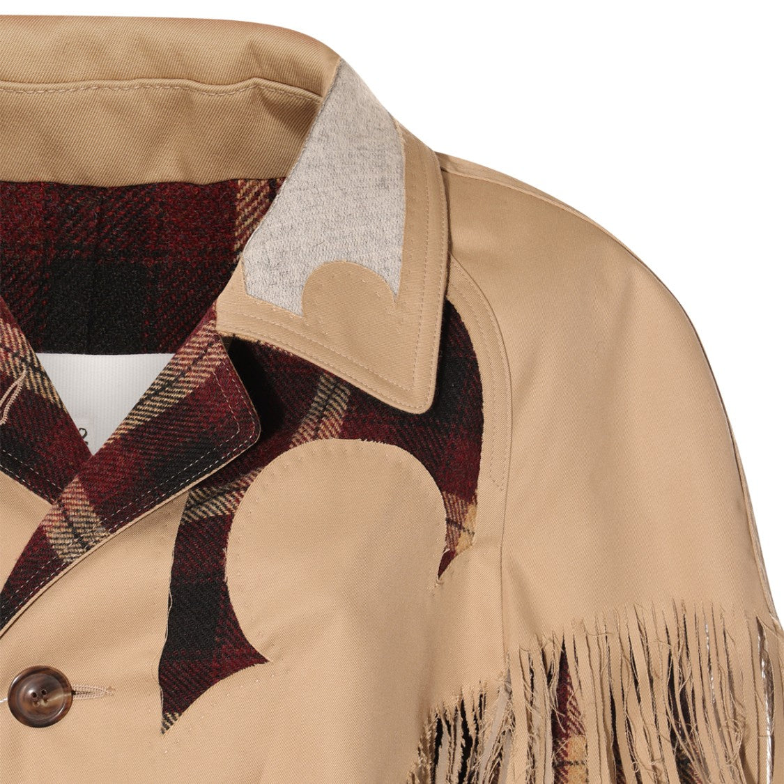 Maison Margiela Fringed Cape Overcoat With Check Pattern And Belted Waist