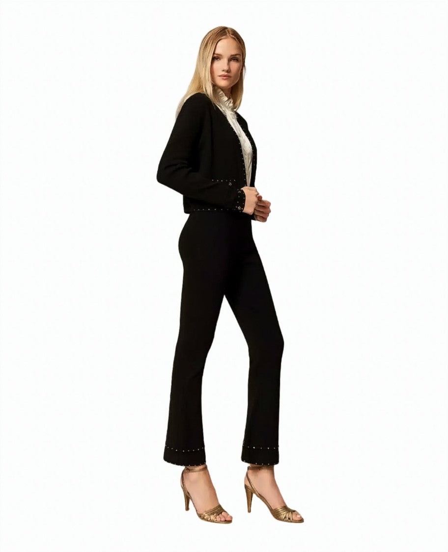 Twin-Set Viscose-Blend Rhinestone Studded Flared Pants