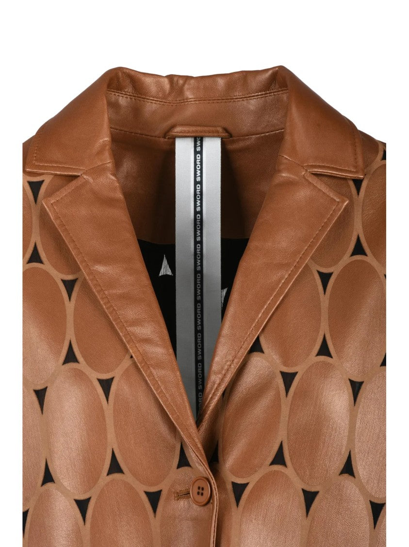 Sword 6.6.44 Brown Short Bell-Sleeve Leather Jacket