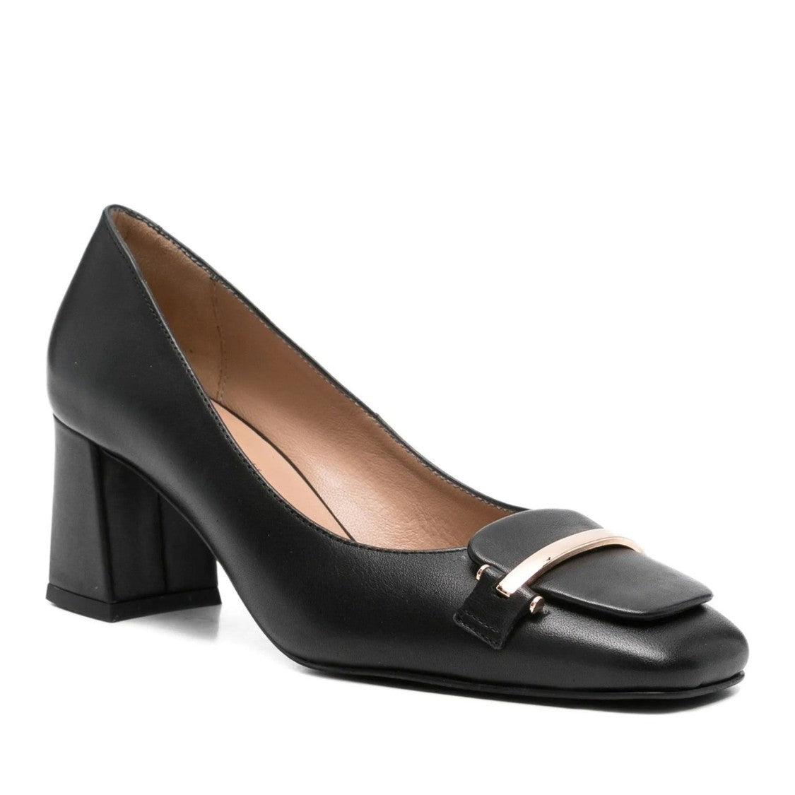 Sergio Moretti Black Refined Flap Design Low Block Heel Dress Pumps