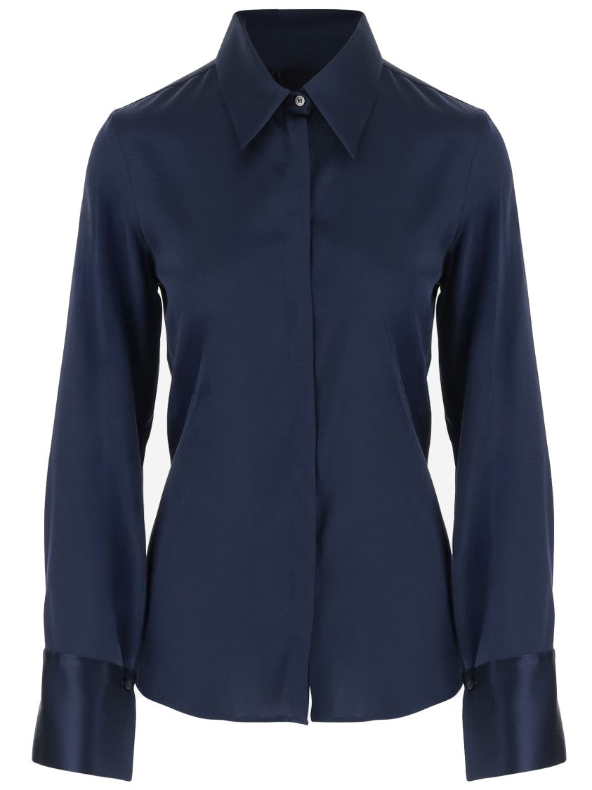 F.It Stretch Silk Shirt With Pointed Collar