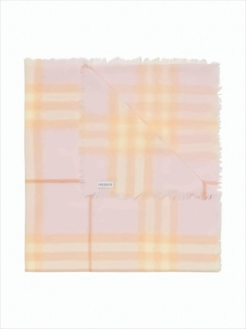 Burberry Large Plaid Wool Scarf In Pastel Peach