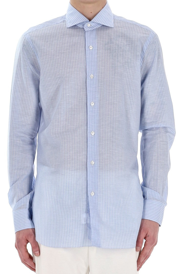 Barba Cult Line Cotton-Linen Tailored Stripe Shirt