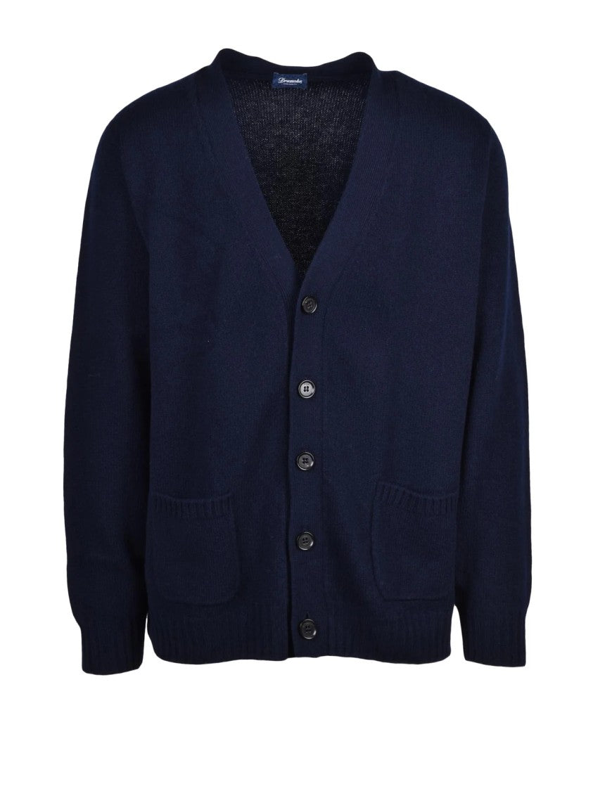 Drumohr Deep Navy Wool V-Neck Cardigan
