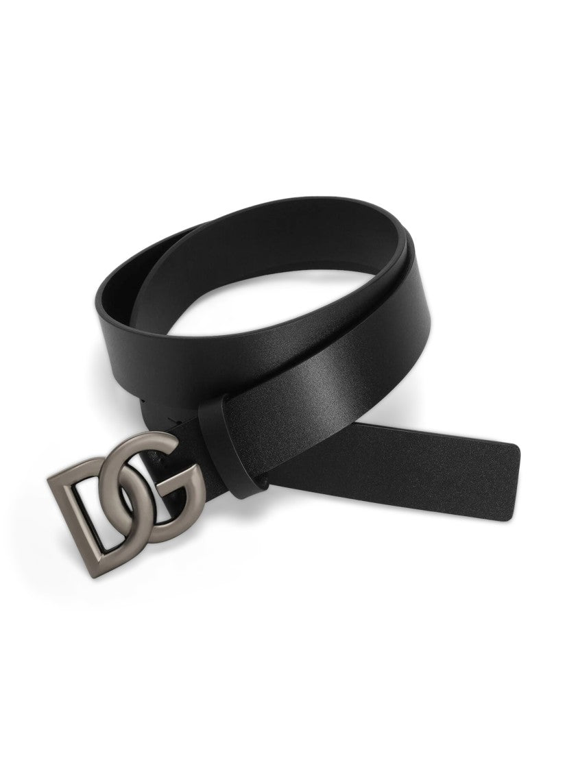 Dolce & Gabbana Sleek Black Leather Belt With Distinctive Metallic Buckle