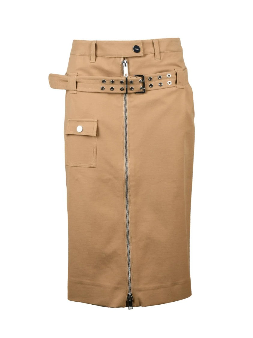 Ganni Stretch Midi Skirt With Front Zip Closure And Matching Belt