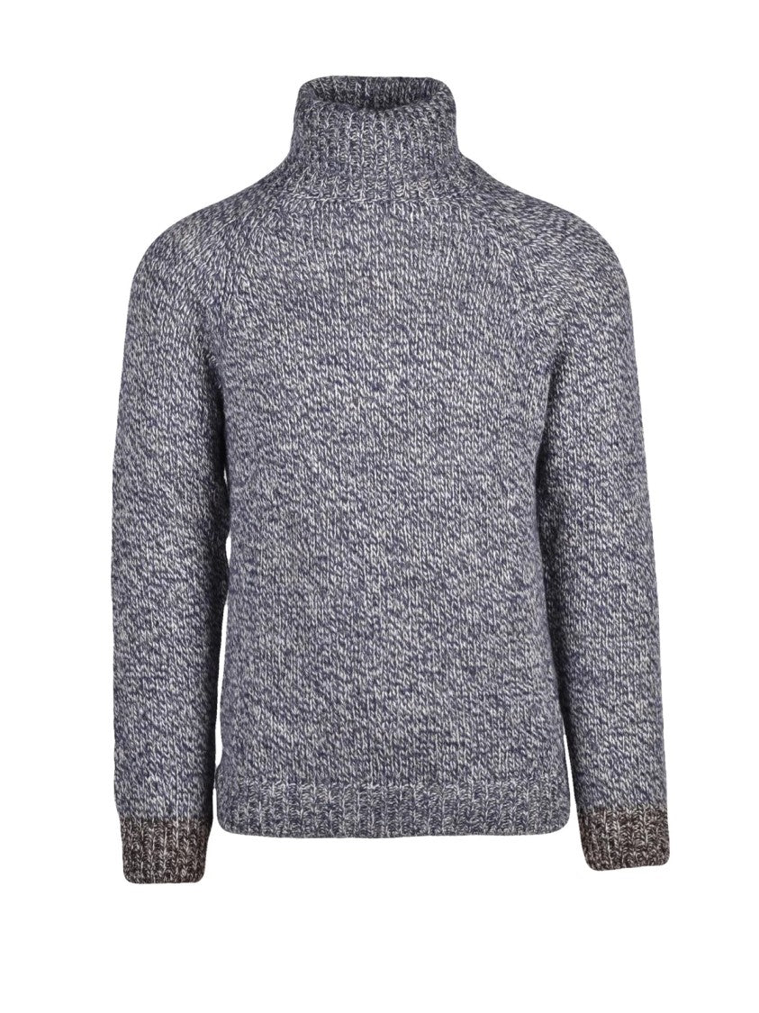 Daniele Alessandrini Textured Knit Turtleneck Sweater With Marled Blue Effect