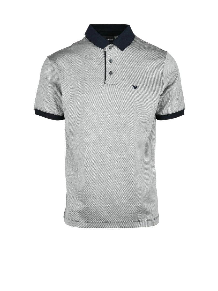 Emporio Armani White/Navy Classic Lycra-Cotton Polo Shirt