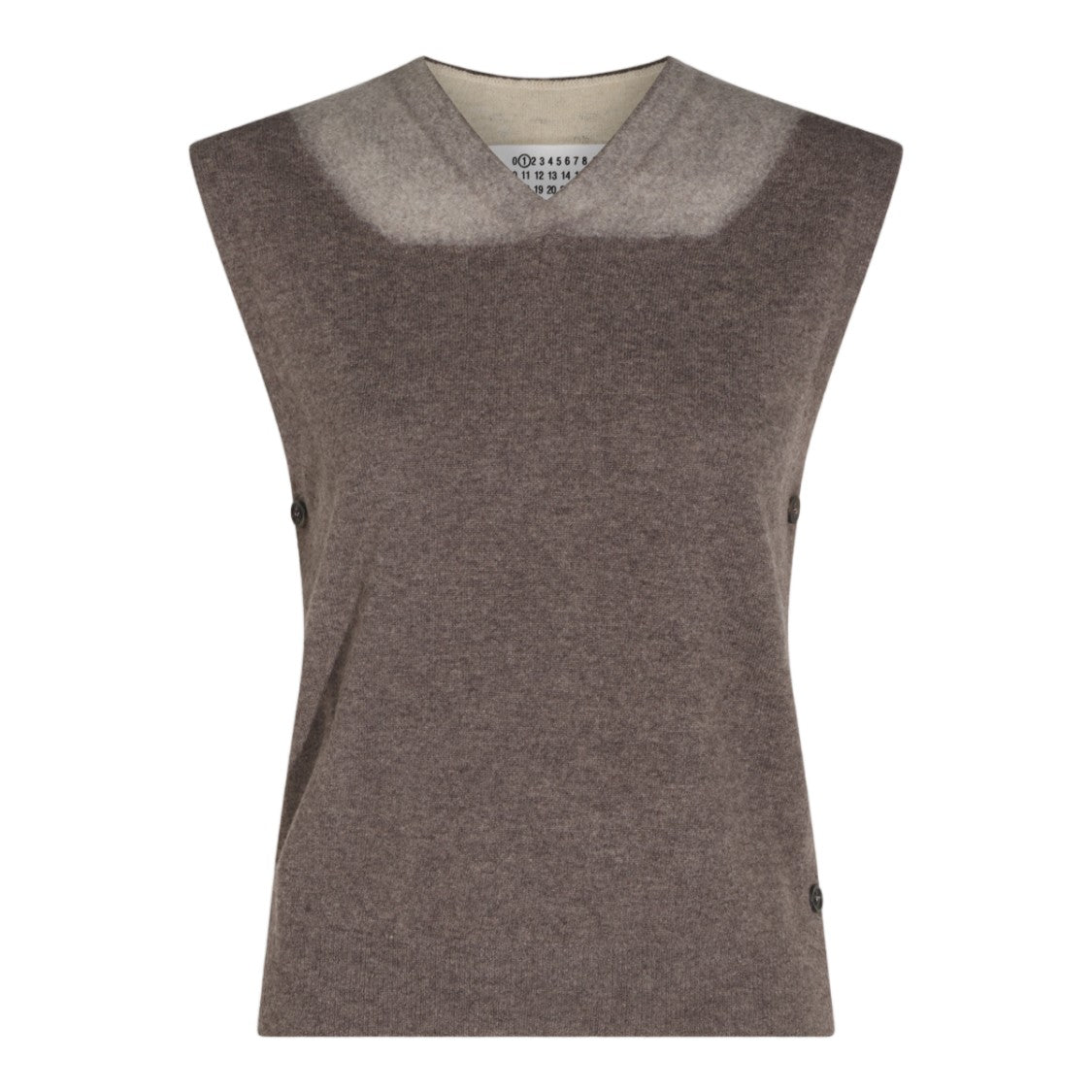 Maison Margiela Sleeveless Brown Knit Sweater With Gradient V-Neckline And Side Buttons